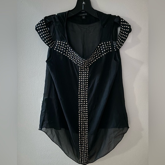 Rare Vintage Silk Studded Vintage Sheer Bebe Top - Picture 3 of 7